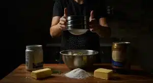 Ingredientes para elaborar crujiente de cannabis con harina, mantequilla y cannabis infusionado.