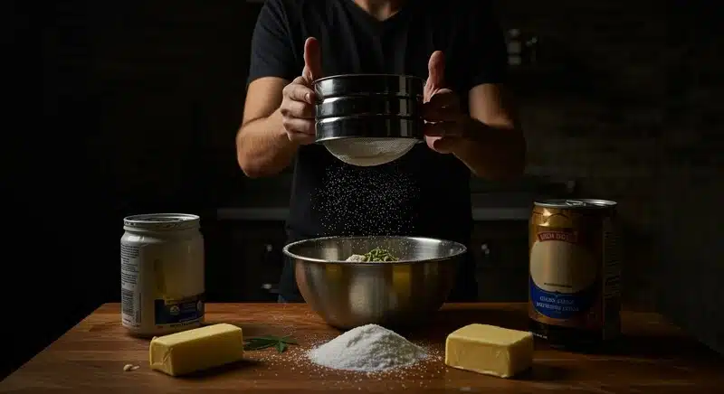 Ingredientes para elaborar crujiente de cannabis con harina, mantequilla y cannabis infusionado.