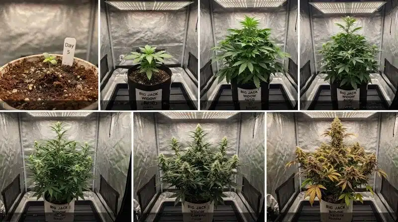 Big Jack Widow Auto evolución del cultivo desde plántula hasta floración.
