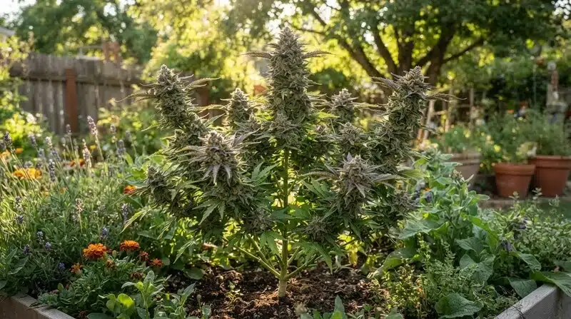 Berry Z OG cultivada en exterior con cogollos resinosos y estructura compacta.