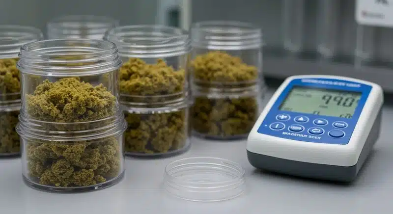 Control de humedad en flores de cannabis de semillas que reducen riesgos microbianos para principiantes.