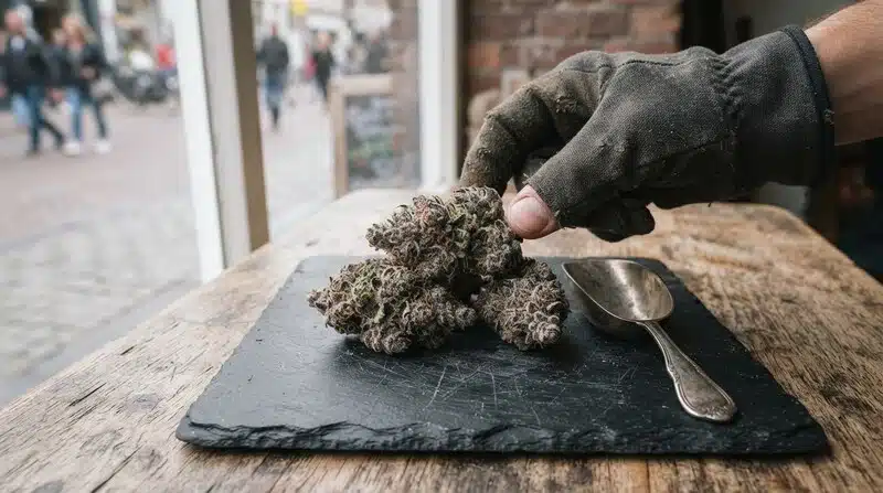 Cogollos secos de cannabis observados de cerca.