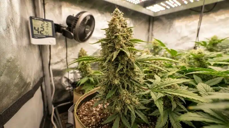 Cogollo principal de Hellfire Fast Version en cultivo interior bajo luz LED