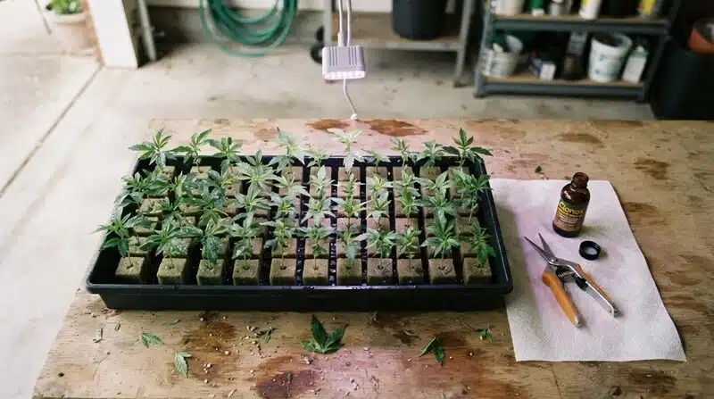 Esquejes de cannabis Green Crack x AK47 en bandeja de propagación .