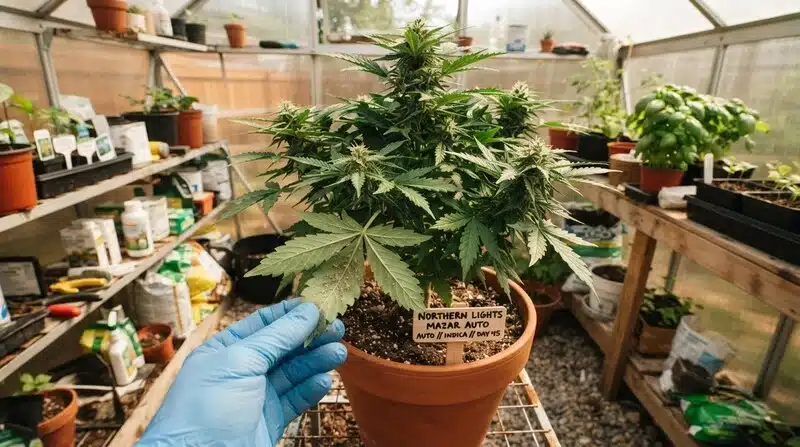 Plantas de cannabis en fase de floración cultivadas en un espacio contolado.