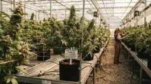 Plantas en floración cultivadas en invernadero.